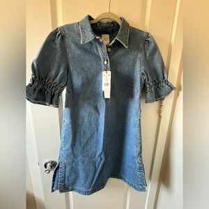NWT Cinq a Sept Denim Shirt Dress with Puff Sleeves